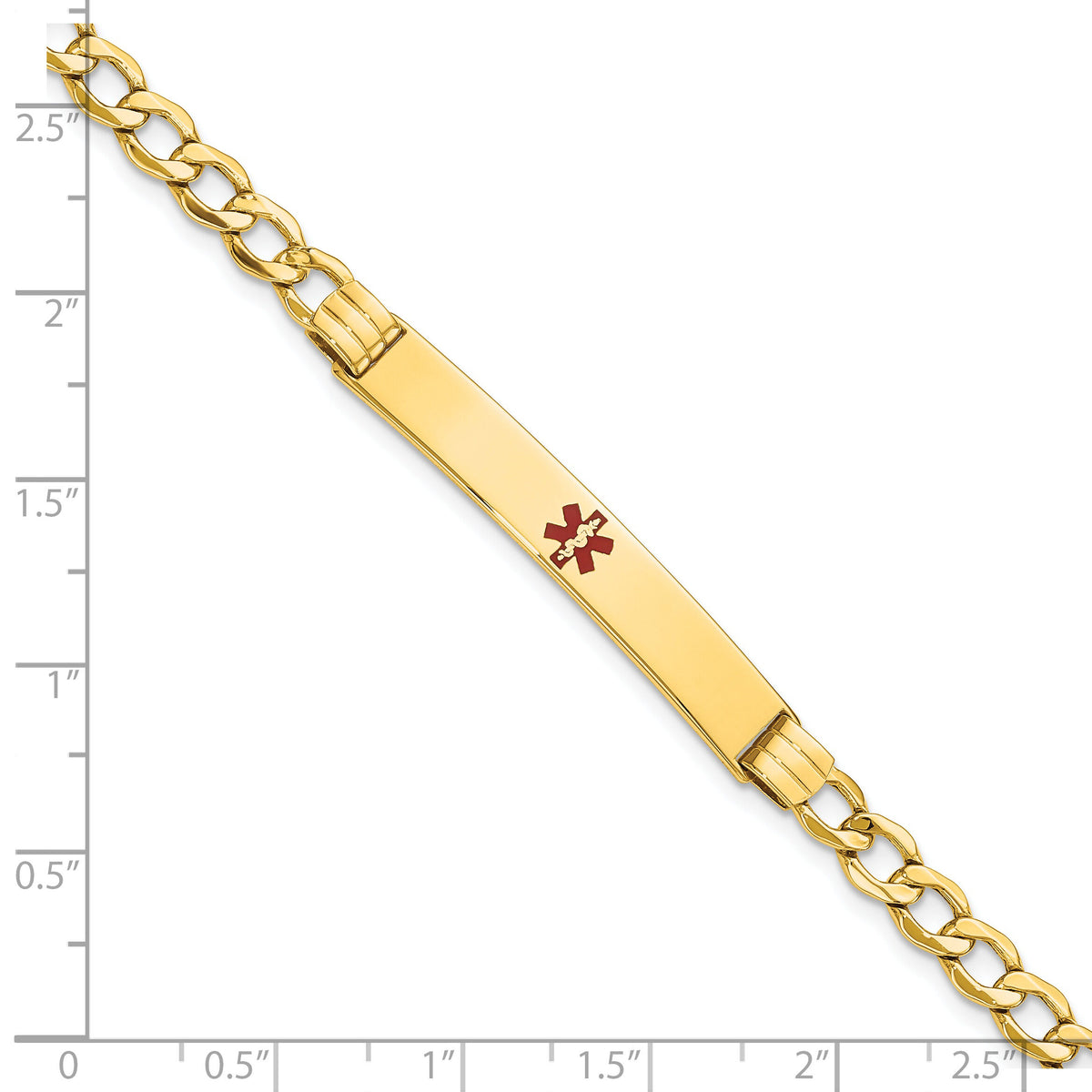 14K Semi-Solid Medical Polished Red Enamel Cuban ID Bracelet-XM572CR-7