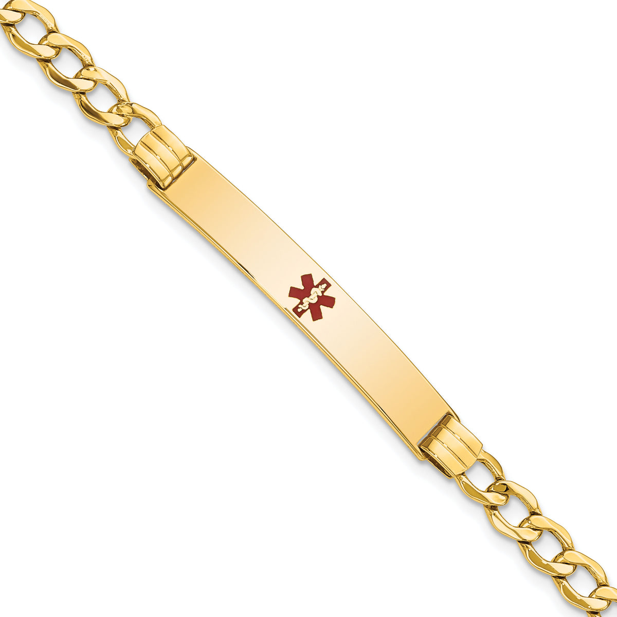 14K Semi-Solid Medical Polished Red Enamel Cuban ID Bracelet-XM572CR-7