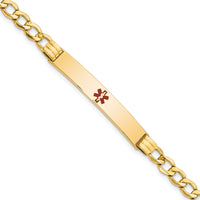 14K Semi-Solid Medical Polished Red Enamel Cuban ID Bracelet-XM572CR-7