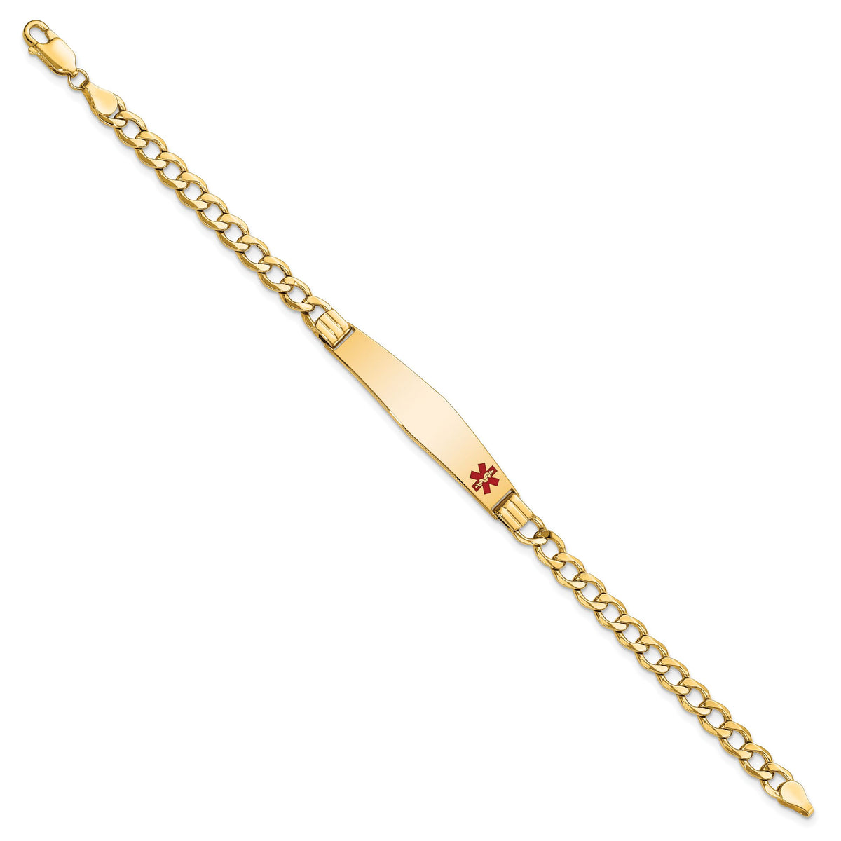 14K Semi-Solid Medical Soft Diamond Shape Red Enamel Cuban ID Bracelet-XM572FC-8