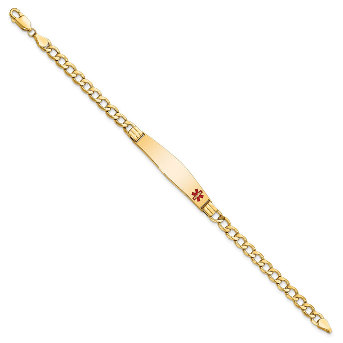 14K Semi-Solid Medical Soft Diamond Shape Red Enamel Cuban ID Bracelet-XM572FC-8