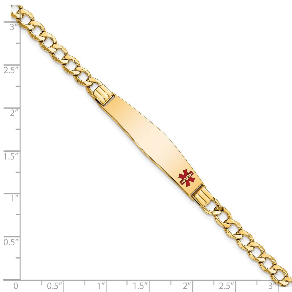 14K Semi-Solid Medical Soft Diamond Shape Red Enamel Cuban ID Bracelet-XM572FC-7