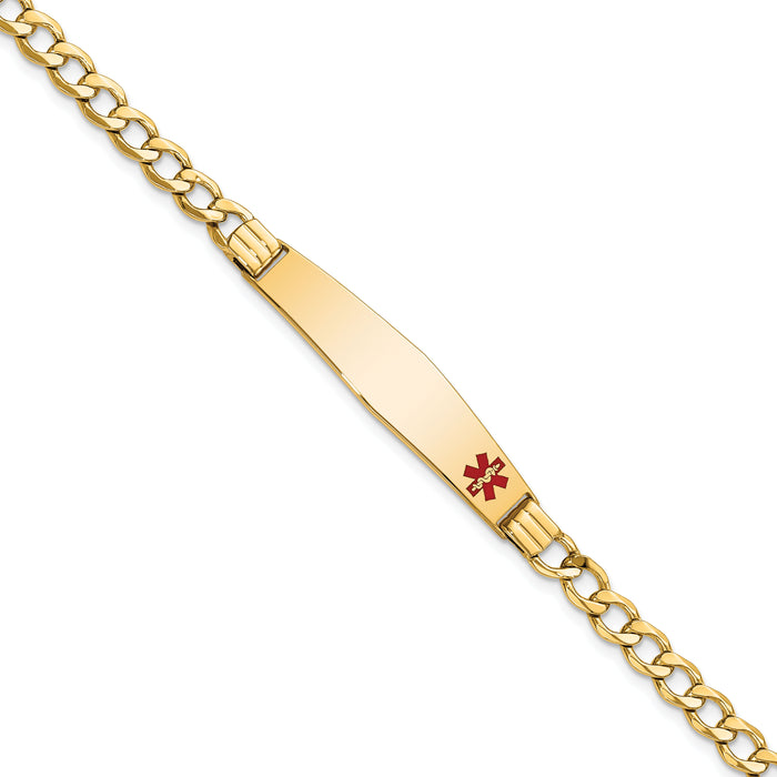 14K Semi-Solid Medical Soft Diamond Shape Red Enamel Cuban ID Bracelet-XM572FC-8
