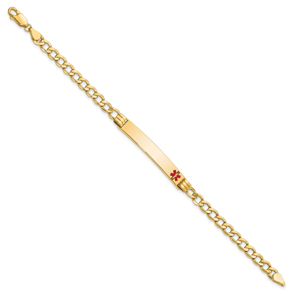 14K Semi-Solid Medical Polished Red Enamel Cuban ID Bracelet-XM572FR-8