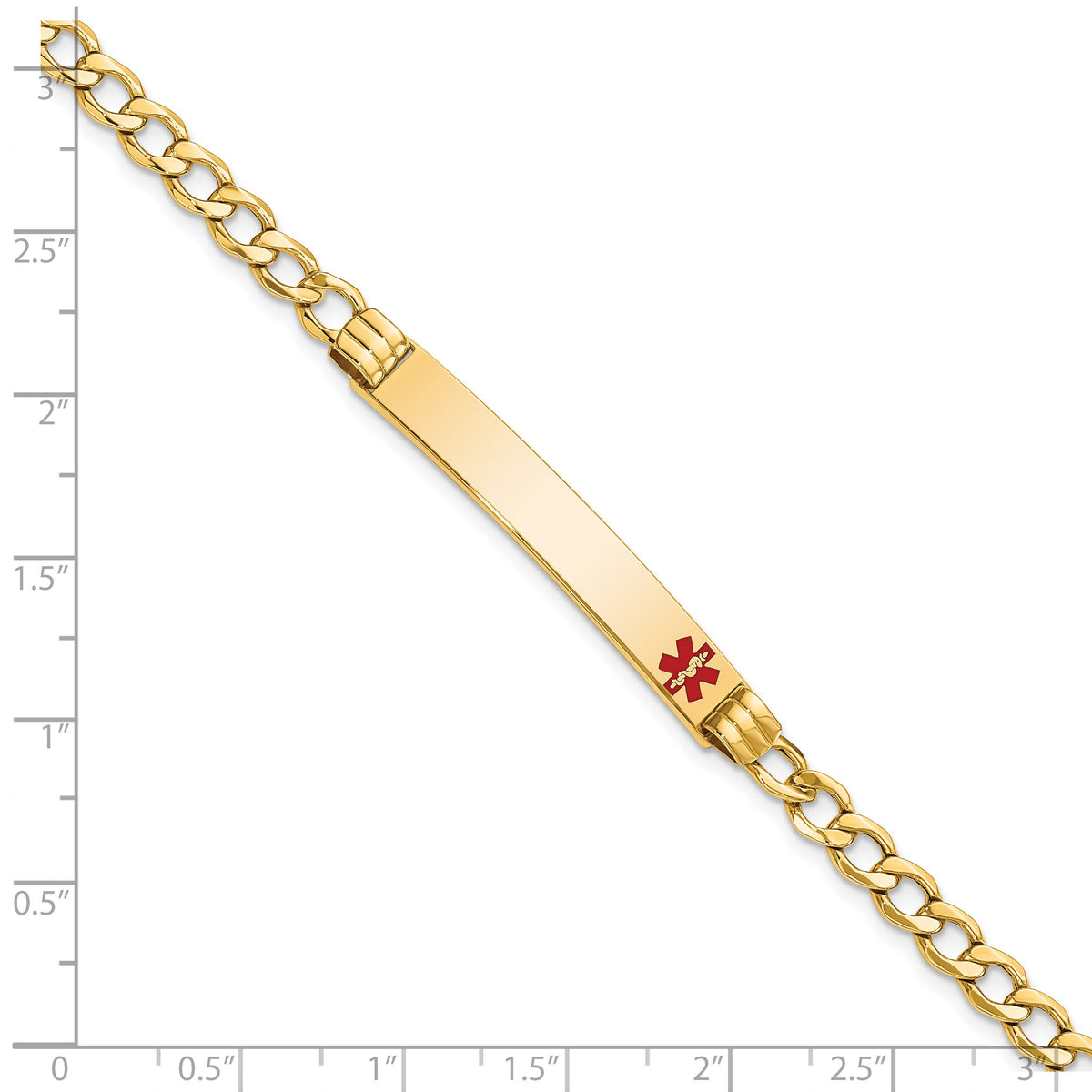 14K Semi-Solid Medical Polished Red Enamel Cuban ID Bracelet-XM572FR-8