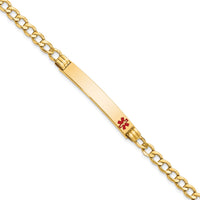 14K Semi-Solid Medical Polished Red Enamel Cuban ID Bracelet-XM572FR-8