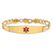 14K Medical Soft Diamond Shape Red Enamel Figaro ID Bracelet-XM573CC-7