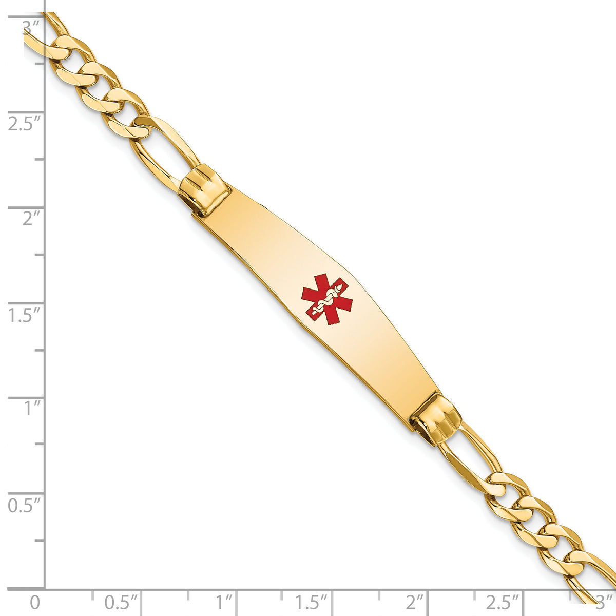 14K Medical Soft Diamond Shape Red Enamel Figaro ID Bracelet-XM573CC-8