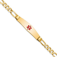 14K Medical Soft Diamond Shape Red Enamel Figaro ID Bracelet-XM573CC-7