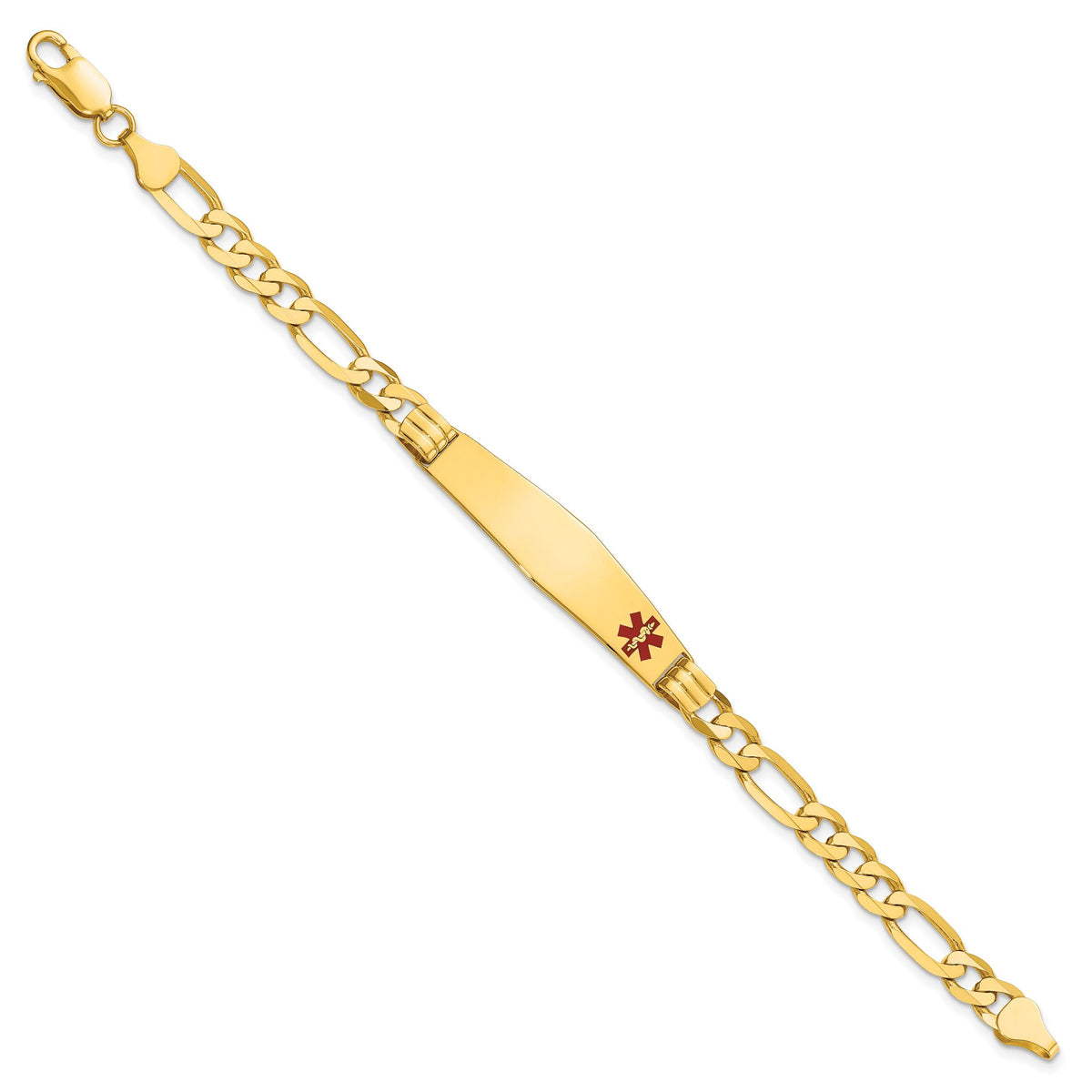 14K Medical Soft Diamond Shape Red Enamel Figaro ID Bracelet-XM573FC-7