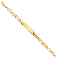 14K Medical Soft Diamond Shape Red Enamel Figaro ID Bracelet-XM573FC-8