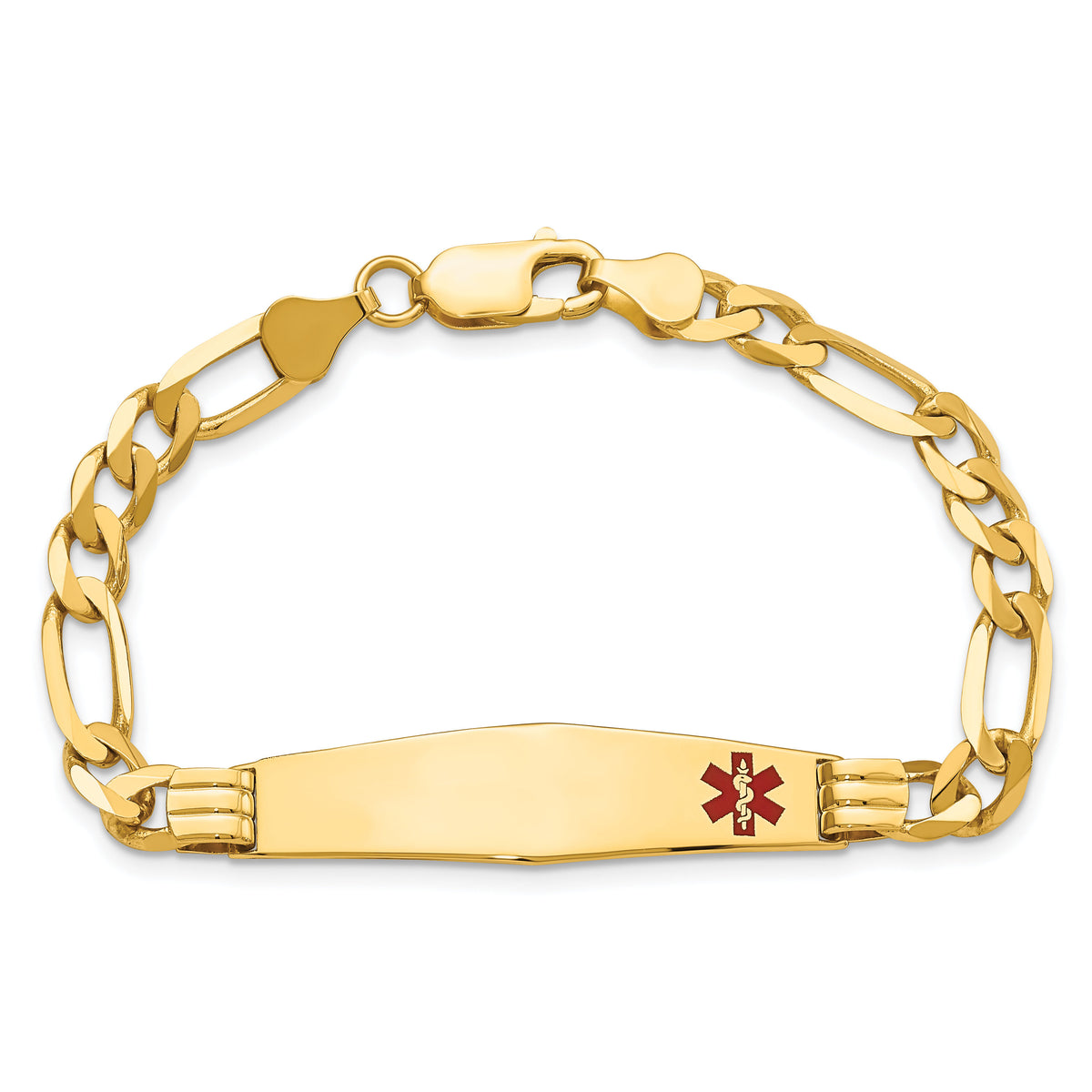 14K Medical Soft Diamond Shape Red Enamel Figaro ID Bracelet-XM573FC-7