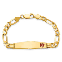 14K Medical Soft Diamond Shape Red Enamel Figaro ID Bracelet-XM573FC-8