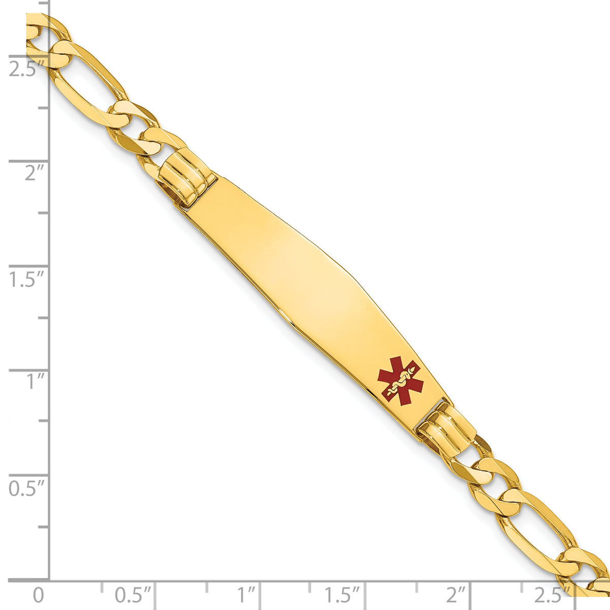 14K Medical Soft Diamond Shape Red Enamel Figaro ID Bracelet-XM573FC-7