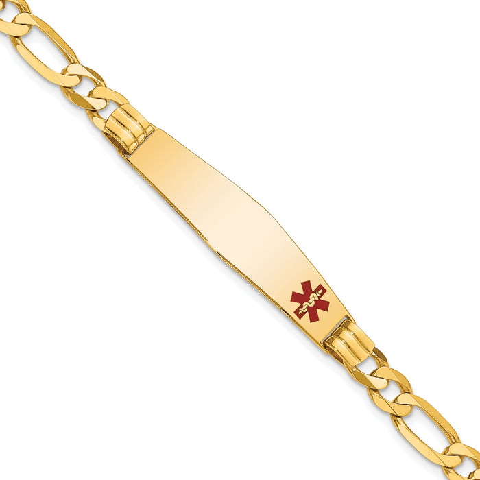 14K Medical Soft Diamond Shape Red Enamel Figaro ID Bracelet-XM573FC-8