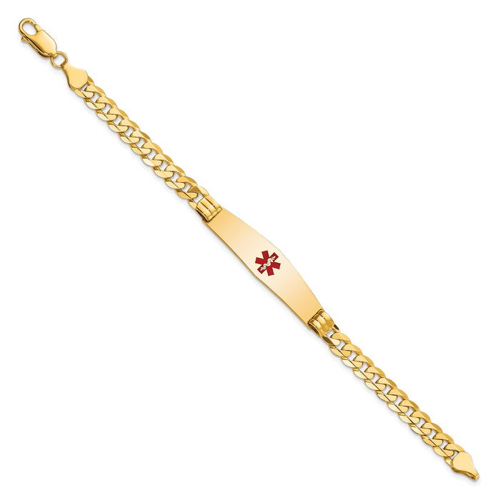 14K Medical Soft Diamond Shape Red Enamel Curb Link ID Bracelet-XM574CC-8