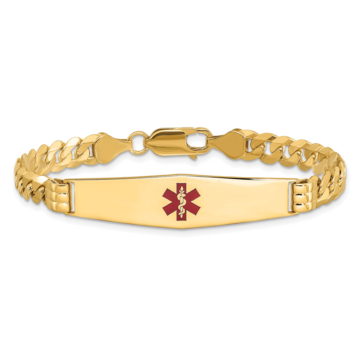 14K Medical Soft Diamond Shape Red Enamel Curb Link ID Bracelet-XM574CC-7