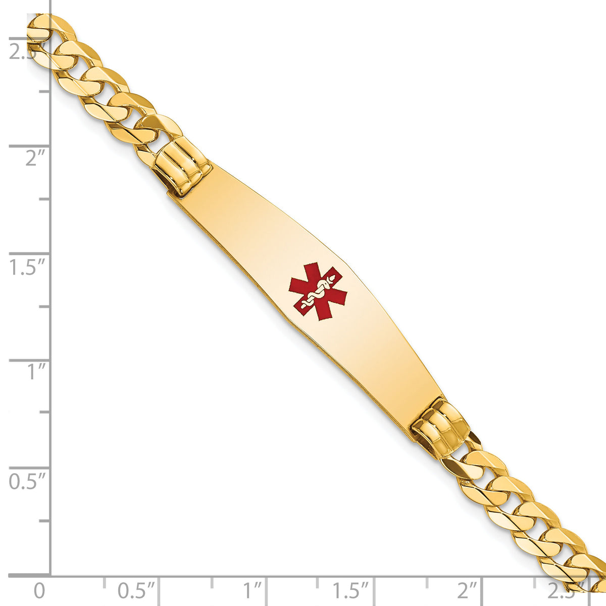 14K Medical Soft Diamond Shape Red Enamel Curb Link ID Bracelet-XM574CC-8