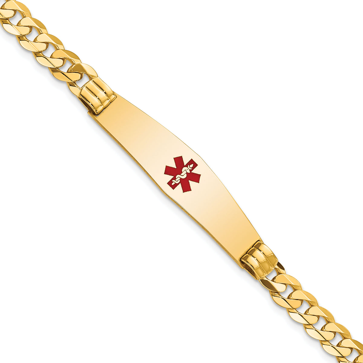 14K Medical Soft Diamond Shape Red Enamel Curb Link ID Bracelet-XM574CC-7