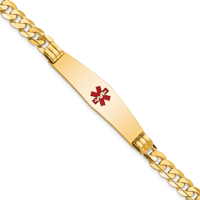 14K Medical Soft Diamond Shape Red Enamel Curb Link ID Bracelet-XM574CC-7