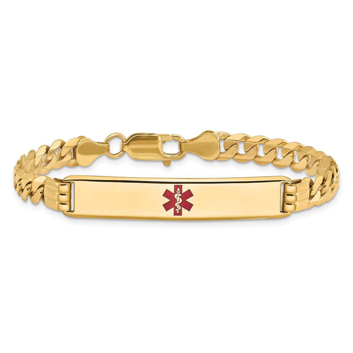 14K Medical Red Enamel Curb Link ID Bracelet-XM574CR-7