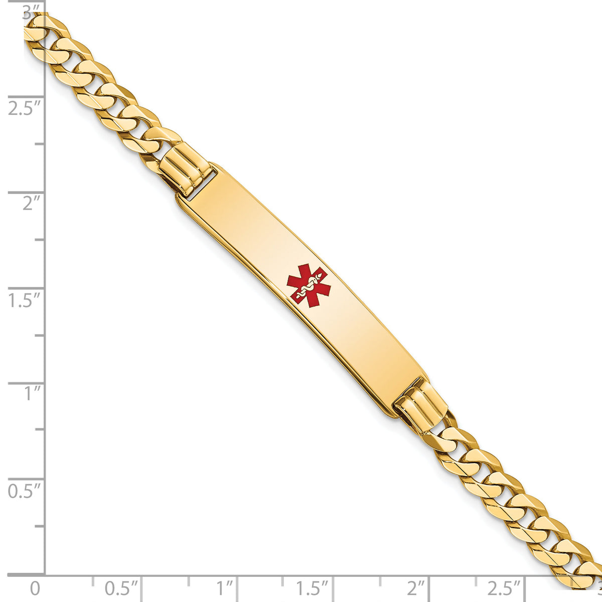 14K Medical Red Enamel Curb Link ID Bracelet-XM574CR-7