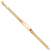 14K Medical Soft Diamond Shape Red Enamel Curb Link ID Bracelet-XM574FC-7