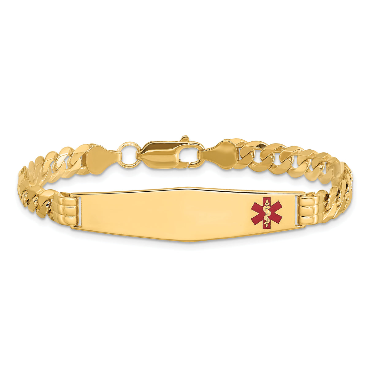 14K Medical Soft Diamond Shape Red Enamel Curb Link ID Bracelet-XM574FC-7