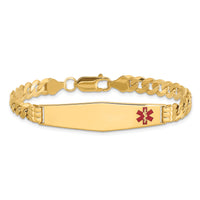 14K Medical Soft Diamond Shape Red Enamel Curb Link ID Bracelet-XM574FC-8
