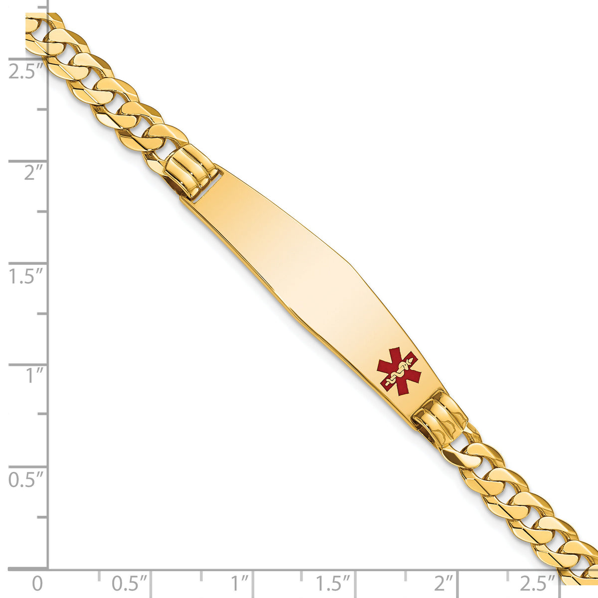 14K Medical Soft Diamond Shape Red Enamel Curb Link ID Bracelet-XM574FC-7