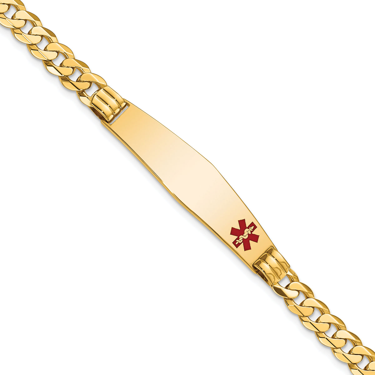 14K Medical Soft Diamond Shape Red Enamel Curb Link ID Bracelet-XM574FC-8