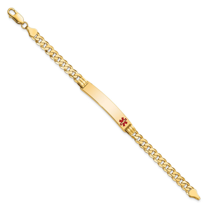 14K Medical Red Enamel Curb Link ID Bracelet-XM574FR-7