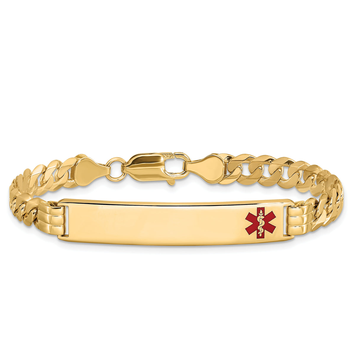 14K Medical Red Enamel Curb Link ID Bracelet-XM574FR-7