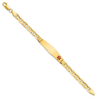 14K Medical Soft Diamond Shape Red Enamel Anchor Link ID Bracelet-XM575FC-8
