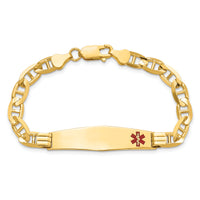 14K Medical Soft Diamond Shape Red Enamel Anchor Link ID Bracelet-XM575FC-7