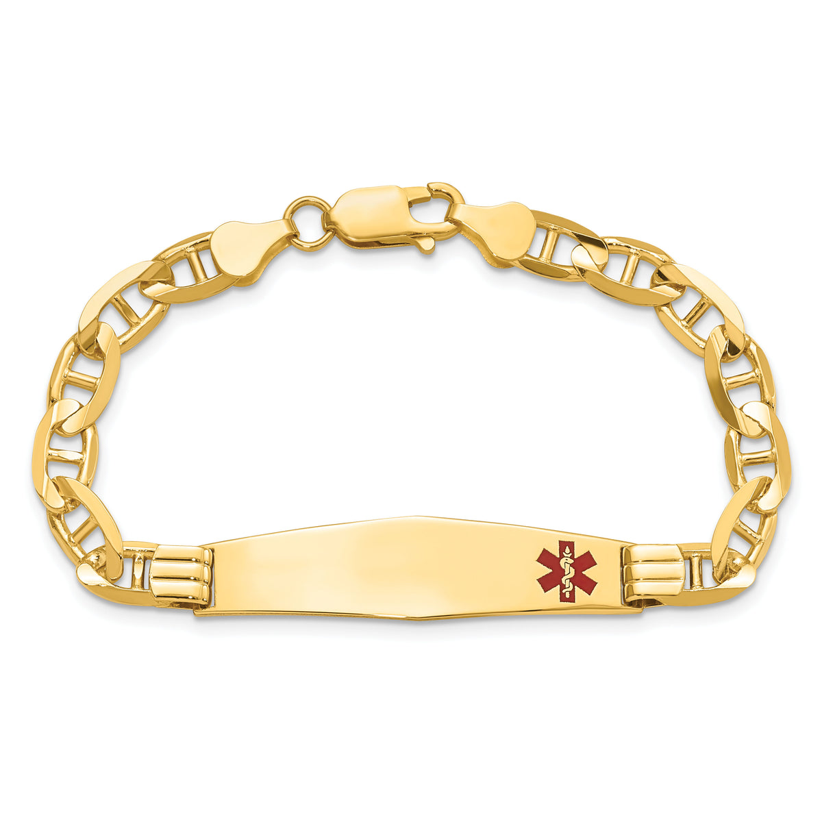 14K Medical Soft Diamond Shape Red Enamel Anchor Link ID Bracelet-XM575FC-8