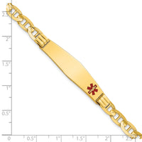 14K Medical Soft Diamond Shape Red Enamel Anchor Link ID Bracelet-XM575FC-7