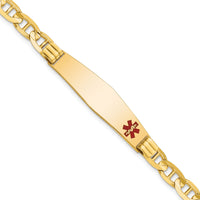 14K Medical Soft Diamond Shape Red Enamel Anchor Link ID Bracelet-XM575FC-8