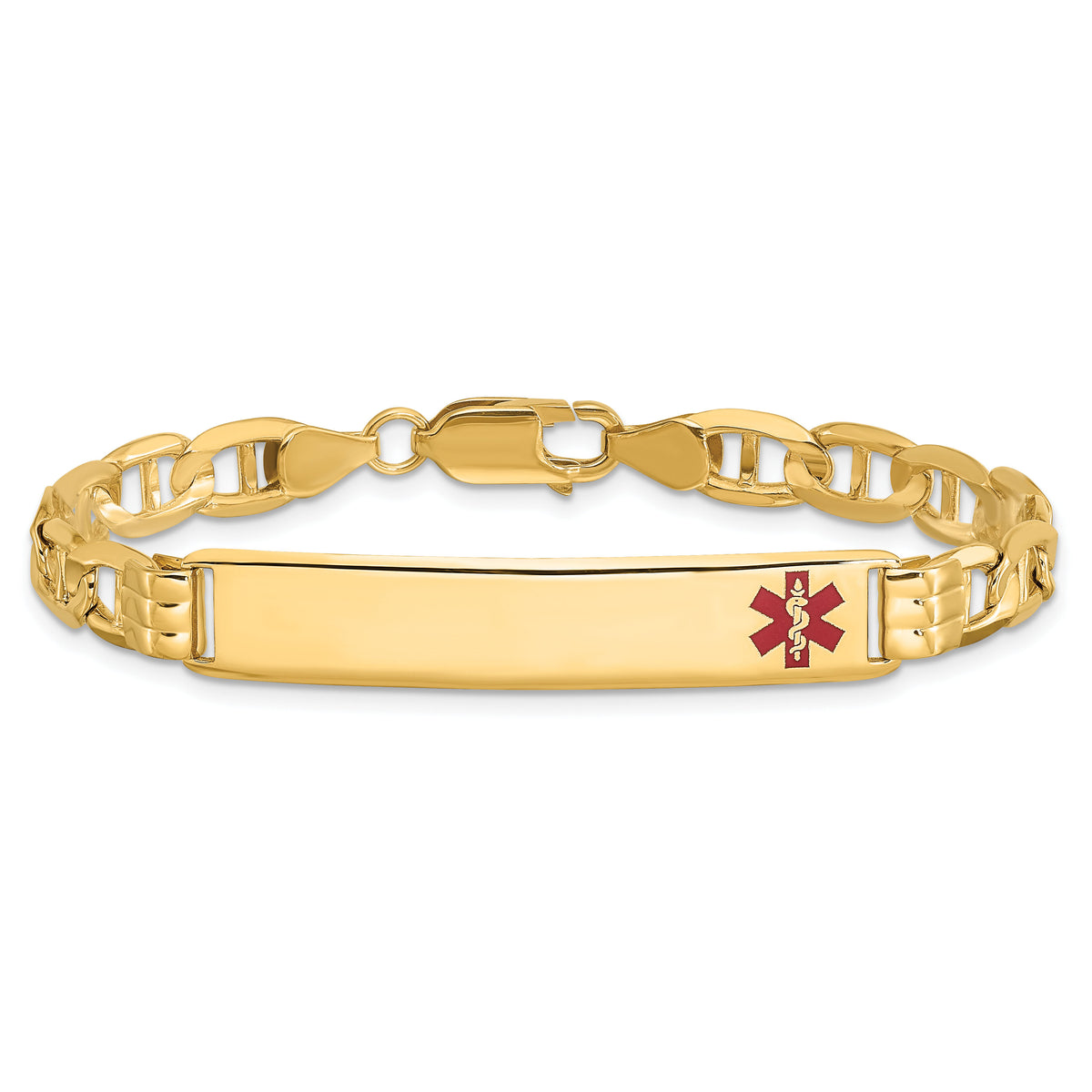 14K Medical Red Enamel Anchor Link ID Bracelet-XM575FR-7