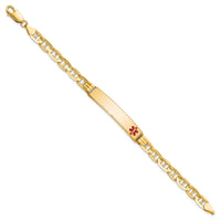 14K Medical Red Enamel Anchor Link ID Bracelet-XM575FR-8