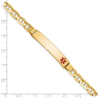 14K Medical Red Enamel Anchor Link ID Bracelet-XM575FR-7