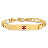 14K Semi-Solid Medical Red Enamel Figaro Link ID Bracelet-XM576CR-7