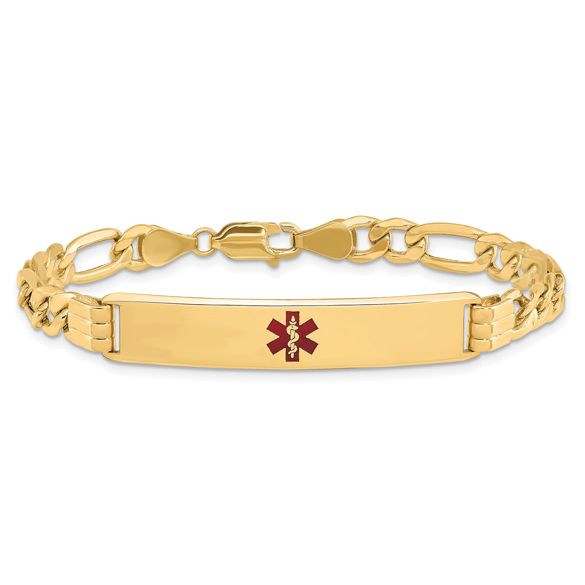 14K Semi-Solid Medical Red Enamel Figaro Link ID Bracelet-XM576CR-8