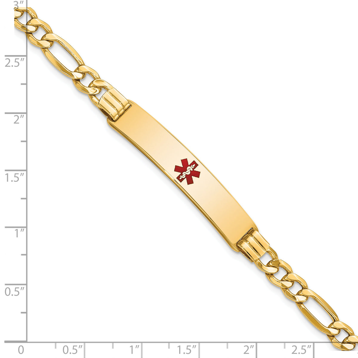 14K Semi-Solid Medical Red Enamel Figaro Link ID Bracelet-XM576CR-8