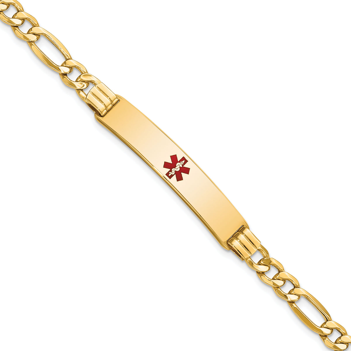 14K Semi-Solid Medical Red Enamel Figaro Link ID Bracelet-XM576CR-8