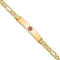 14K Semi-Solid Medical Red Enamel Figaro Link ID Bracelet-XM576CR-8