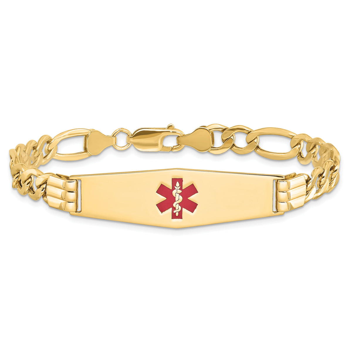 14K Semi-Solid Medical Soft Diamond Shape Red Enamel Figaro ID Bracelet-XM577CC-8