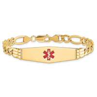 14K Semi-Solid Medical Soft Diamond Shape Red Enamel Figaro ID Bracelet-XM577CC-8