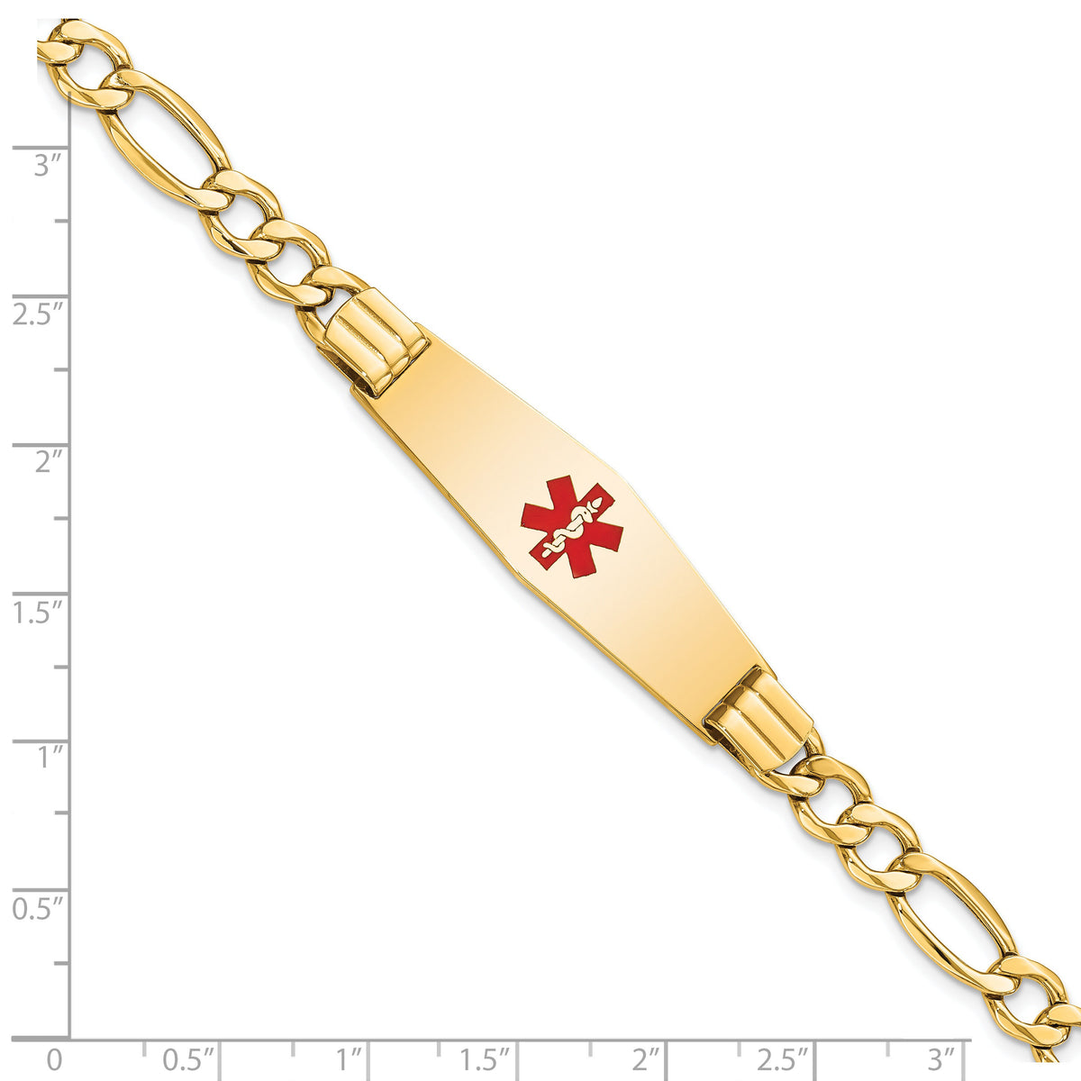 14K Semi-Solid Medical Soft Diamond Shape Red Enamel Figaro ID Bracelet-XM577CC-8