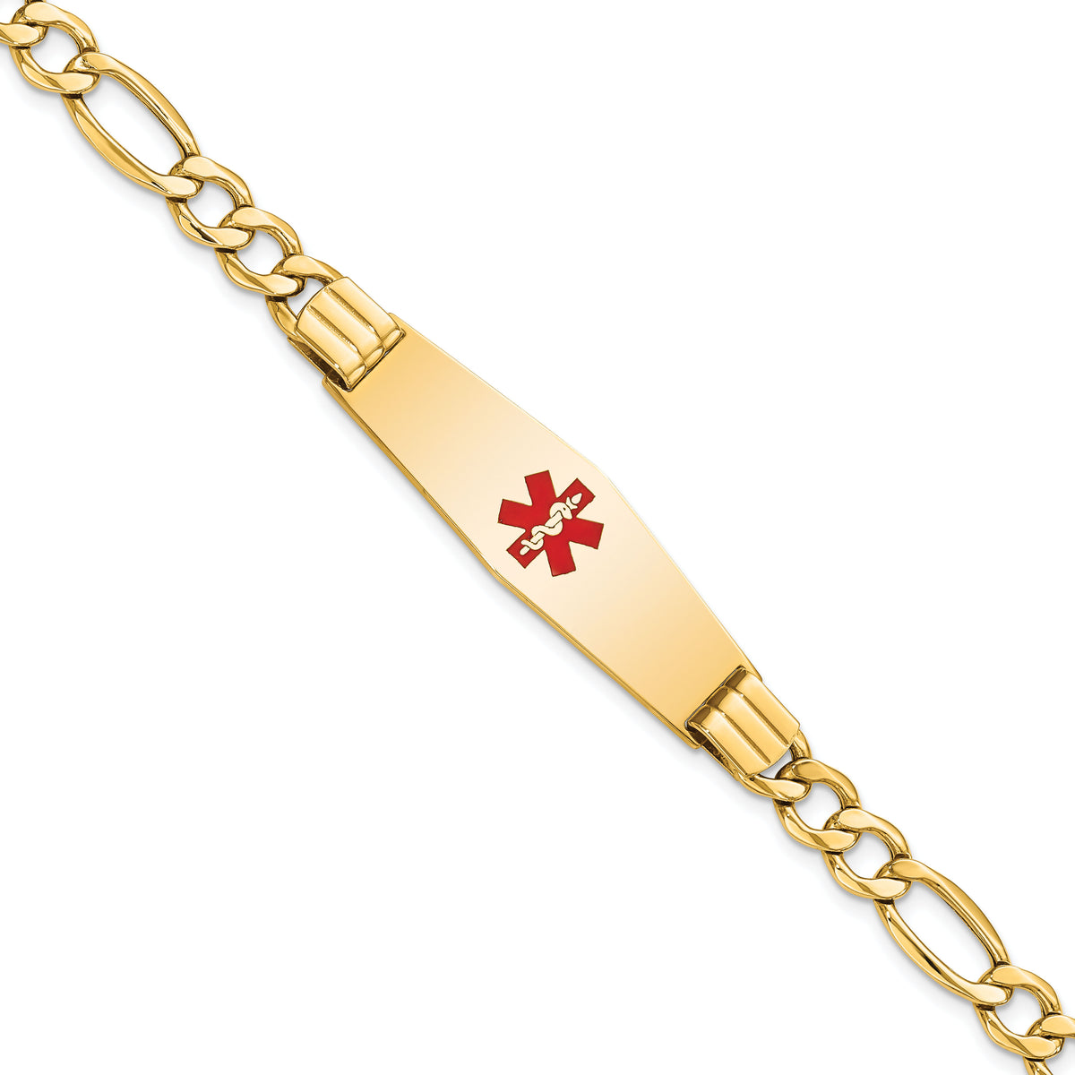 14K Semi-Solid Medical Soft Diamond Shape Red Enamel Figaro ID Bracelet-XM577CC-8